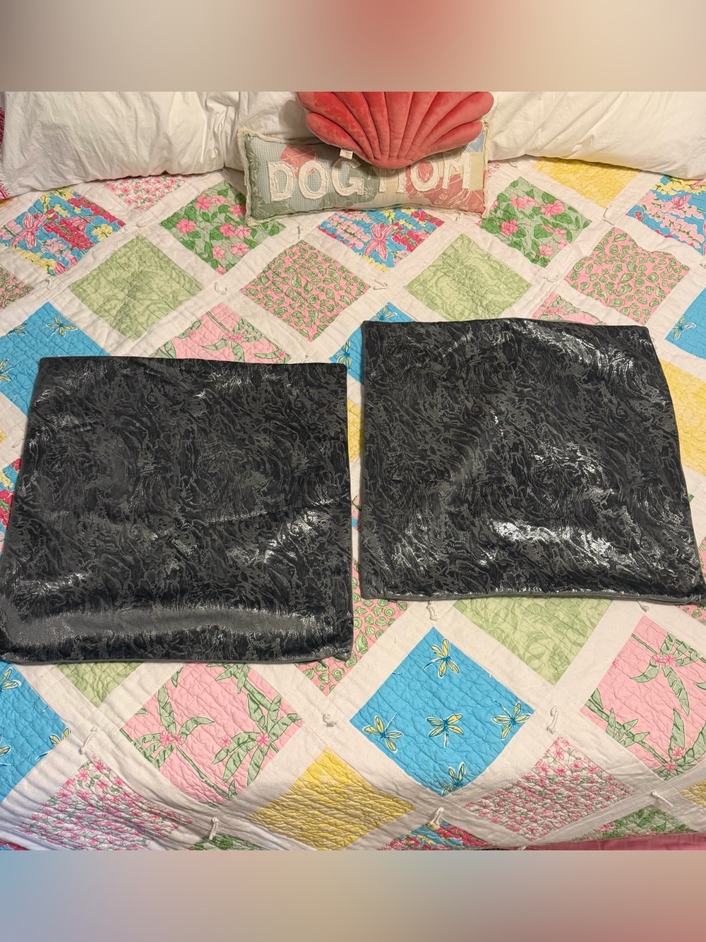Set of 2 Caldeira Gray Shimmer Marble Velvet Euro Bed Pillow Shams Zip Up 24x24